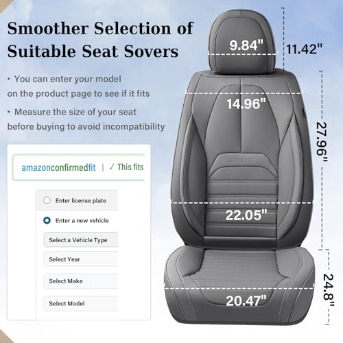 Image of Coverado Seat Covers, Car Seat Covers Front Seats, Automotive Seat Covers, Waterproof Nappa Leather Car Seat Cover, Car Seat Cushion, Gray Seat Covers Carseat Cover Universal Fit for Most Cars