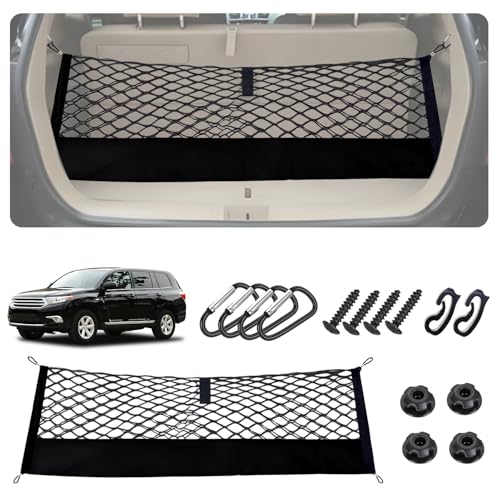 Image of Truck Bed Cargo Net for Toyota Highlander 2020-2025 2026 Accessories, Envelope Style Rear Trunk Mesh Cargo Net, Heavy Duty 5mm Bungee&Double-Layer Nylon Storage Tailgate Netting Holder Organizer