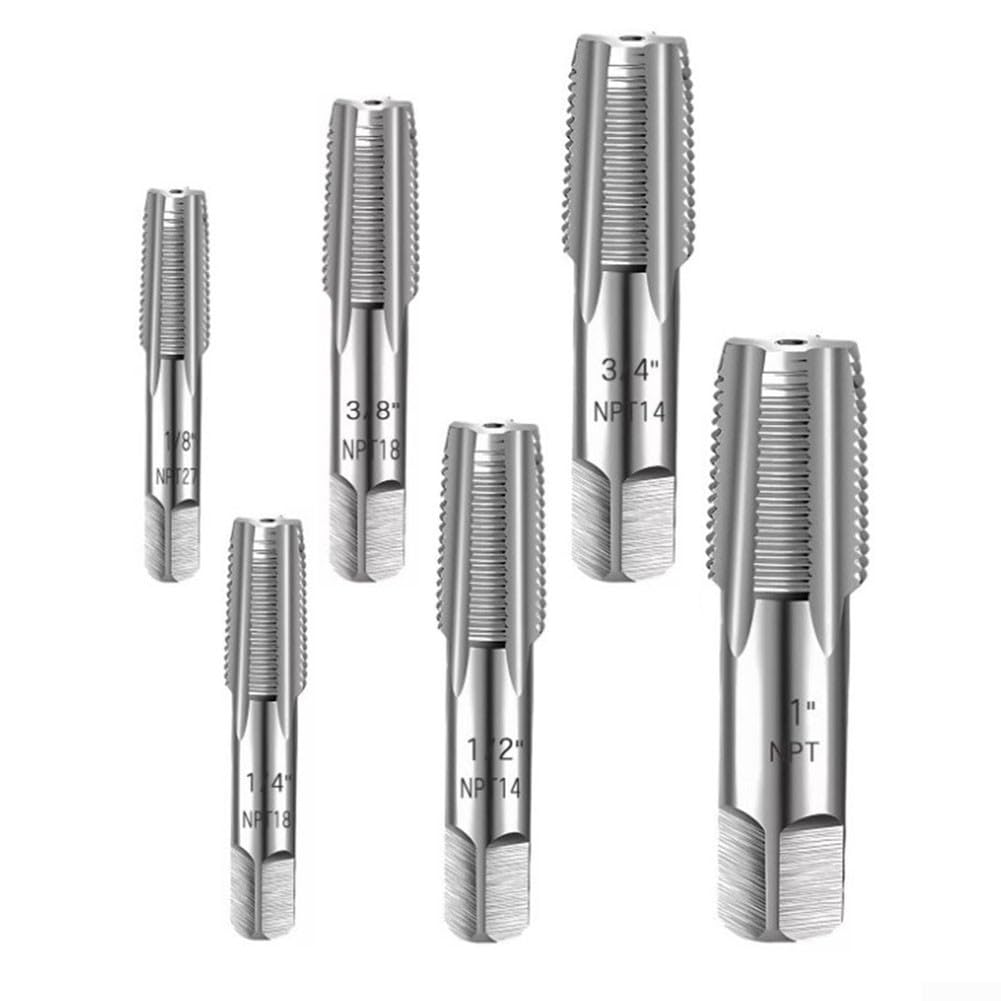 Juego de grifos de tubería para tuberías de agua, herramientas de corte de rosca de metal con portabrocas cuadradas, tamaños de 1 pulgada, 3/4 pulgadas, 1/2 pulgadas, 3/8 pulgadas, 1/4 pulgadas