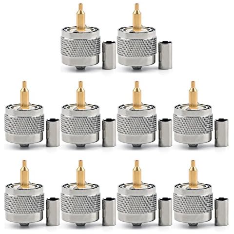 Areyourshop 10Pcs Connector UHF Male PL259 Plug Crimp RG58 RG142 LMR195 Cable Straight Cover