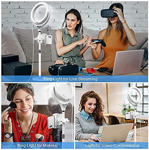 Ringlicht mit Stativ Handy Laptop,Evershop 8" LED Selfie Ringleuchte Ringlampe Tisch Videokonferenz Leuchte Lichtring Schreibtisch mit Handystativhalter für Webcam Kamera Schminken Zoom Meeting Video – Bild 6