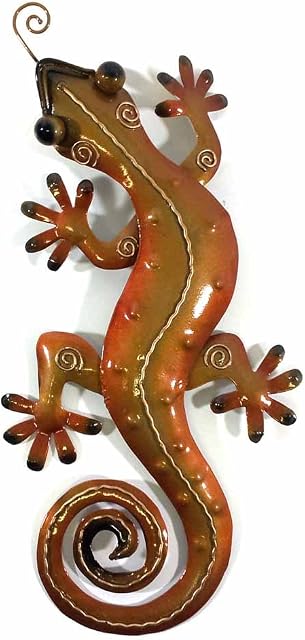 New Contemporary Metal Wall Art Sculpture  Golden/Orange Tropical Gecko