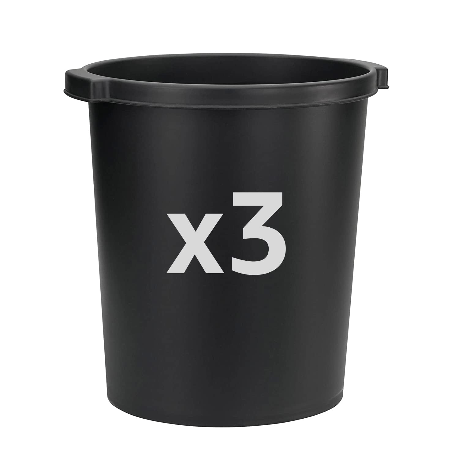 Djois Re-Solution Round Stackable Wastepaper Bin with Handles, 330mm x 315mm, 18 litres, Black (Pack of 3)