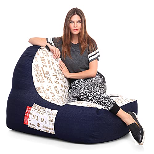 Image of Style Homez Urban Design Denim Canvas Abstract Printed Chair Bean Bag XXL Size Filled with Beans Fillers