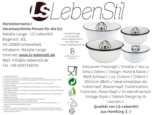 LS-LebenStil Vintage Hundenapf Fressnapf Emaille Weiß 17x8cm Retro Napf für Hunde mt Motiv Wassernapf Futterstation Futterbar Reisenapf mittel