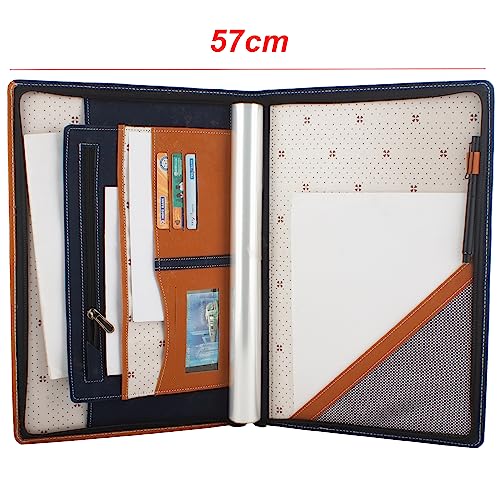 Image of Professional PU Leather Multipurpose B4 Size Document Holder 20 Leafs Zipper File Folder Organizer for Certificates, Marksheets, Degrees, Interview Portfolio, Important Documents (Brown-Blue)
