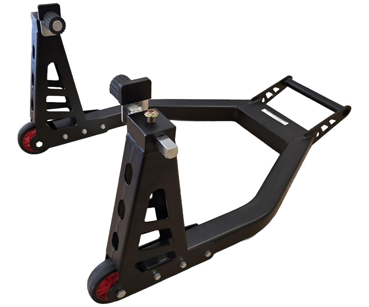 Caballete de aluminio con soportes de tenedor y soportes de goma – Elevador de moto ajustable