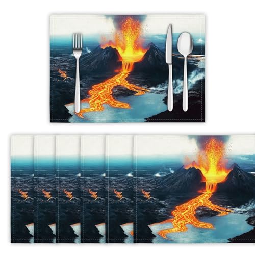 Manteles Individuales Elegantes 45 x 30 cm,6 Unidades - Volcán Magma Mantel Individual Lavable,Resistente Calor,Antimanchas para Mesa de Cocina - Azul