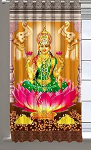 MIGEN_1Piece Polyester 3D God Printed Curtain for Mandir Pooja Room Use || (God Laxmi MATA, Door Size_4x7 Feet)