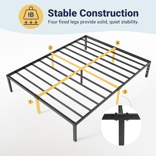 Image of Allewie Full Size Bed Frame, 14 inch Metal Platform Beds with Storage Space, No Box Spring Needed and Easy Assembly, Black