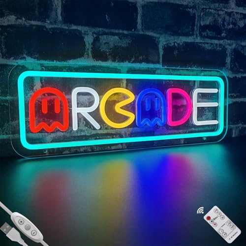COTTMIC Arcade Neon Sign for Gaming Room Decor with Remote Control LED Neon Signs Light for Bedroom Wall USB Powered Man Cave Game Room Decor Best Gamer Gifts for Teen Boys (16.7x5.9)