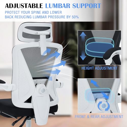 Image of Ergonomic Home Office Chair - Adjustable Lumbar Support & Height | Adjustable Lumbar Support & 3D Headrest,Rolling Work Swivel Computer Chair-400lbs Capacity