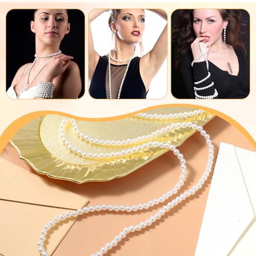 59" Long Pearl Necklace, Fashion Faux Pearls Pendants 1920s Beads Cluster Long Pearl Necklace for Costume Party Jewelry Vintage Elegant Pearls for Women Wedding Halloween4