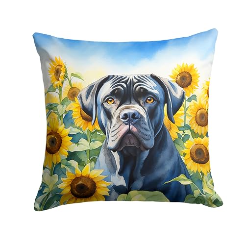 Caroline's Treasures in Sunflowers Throw Pillow, 14Hx14W, Cane Corso 6045