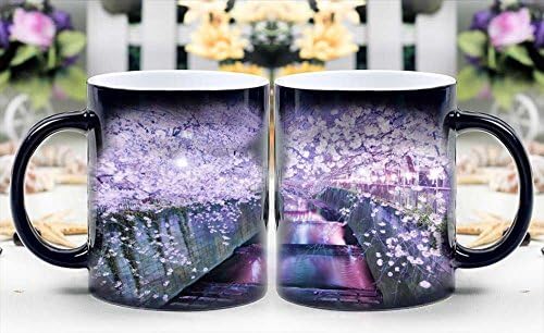 Magic mug - Heat Sensitive Color Changing Coffee Cup - cherry blossoms over walled canal magically appear