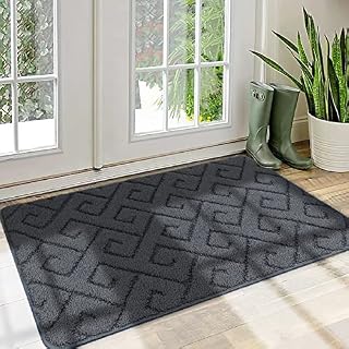 Walensee Indoor Doormat, Front Door Mat for Entrance (50x80cm Grey) Machine Washable Entryway Rug, Non Slip Trapper Door Rugs Absorbent Dirt Low Profile Shoes Scraper Inside Floor Mats for Entry