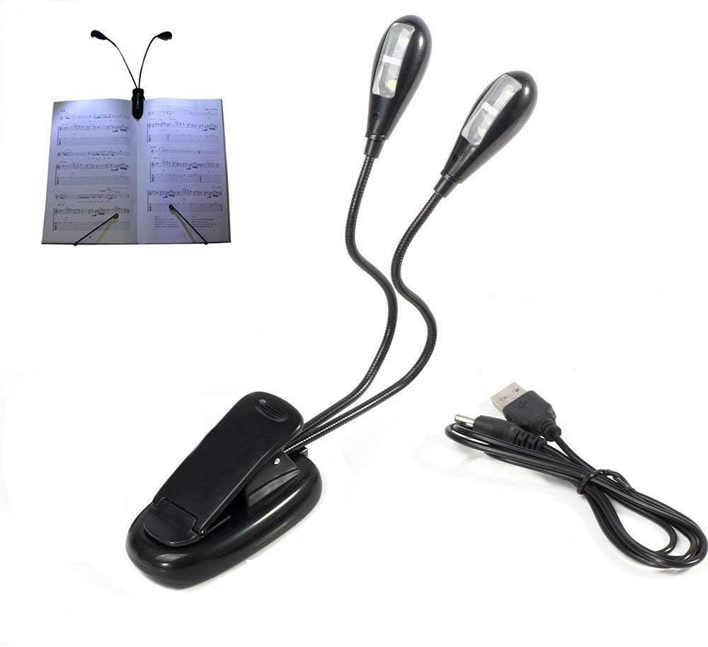 HiYiBook Reading Stand Light for Bed or Music Stand Light 4pcs LED Clips Rechargeable Free USB Cable Daylight White Travel Light Clip Light with Stand Task Lighting