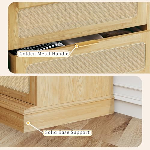 Image of HUAHUU 9 Drawer Dresser for Bedroom, 60 Inch Long Dressers & Rattan Chest of Drawers, Large TV Stand for 55, 65, 70 Inch TV, Boho Style, Modern Dresser for, Living Room, Entryway, Bedroom, Natural Oak