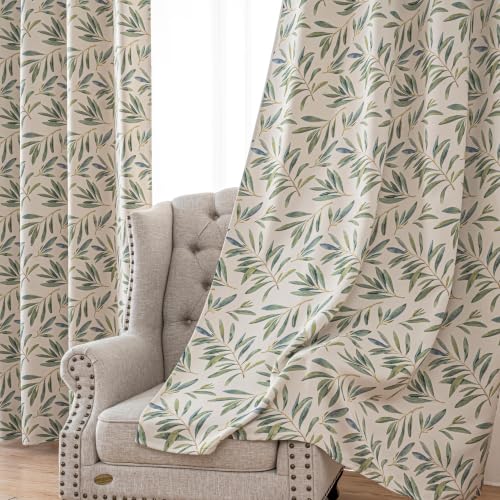 Image of Green Botanical Leaf Blackout Curtains 72 Inch Length