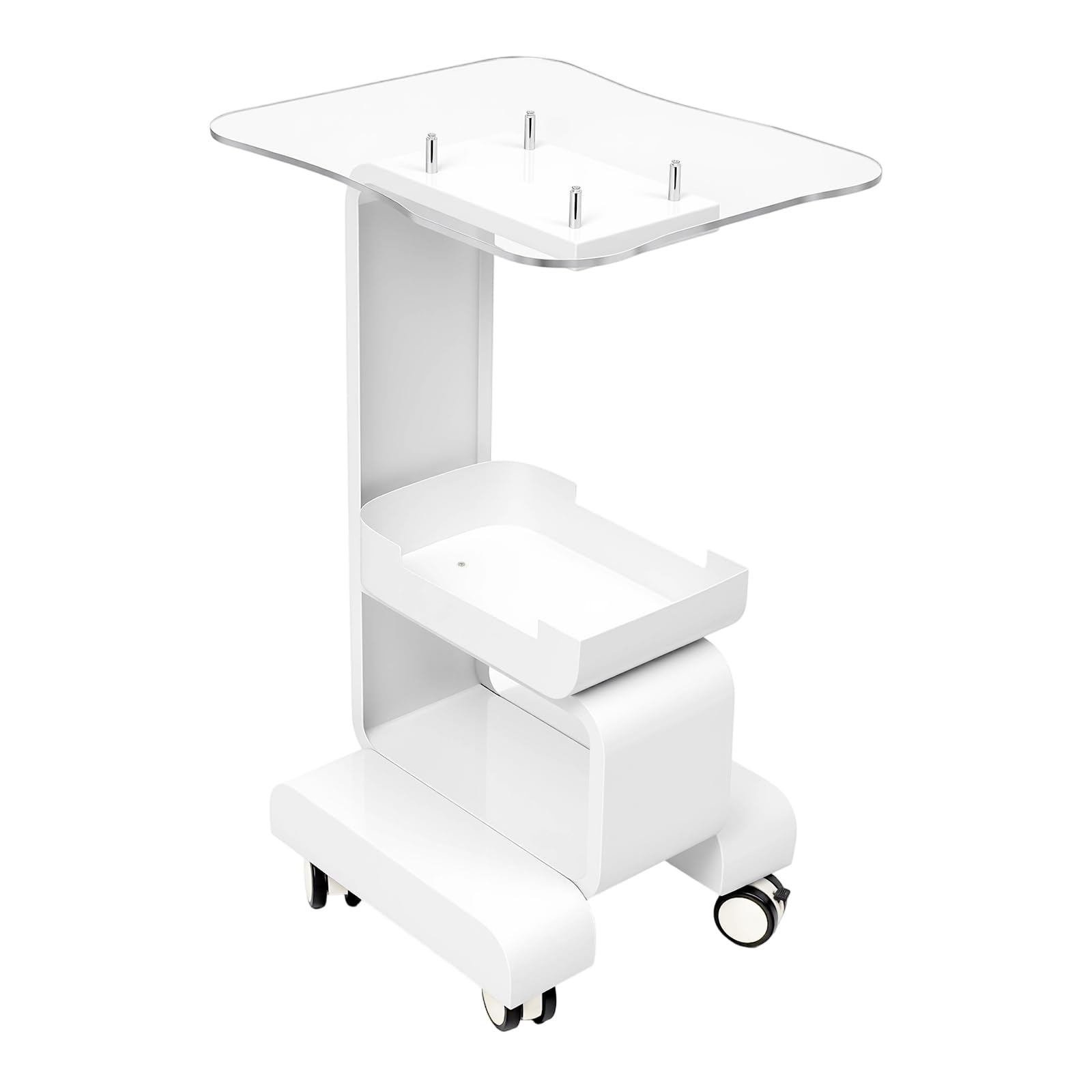 Chariot Beaute Blanc 3 Niveaux, servante roulante Professionnelle avec Plateau Verre et Panier Rangement, Chariot esthetique 4 roulettes Dont 2 freinees pour Salons Soins 15kg