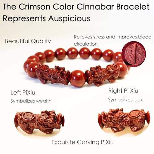 Feng Shui Bracelet Cinnabar Bracelet, Cinnabar PiXiu Bracelet Prayer Beads Dragon Protection Bracelet for Men Women, Red Bead Bracelets Jewelry Gifts Meaning to Attract Wealth and Good Luck4