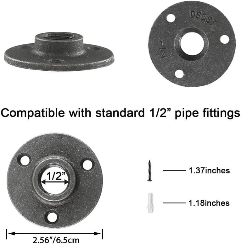 Flange Flange 1/2 Inches Malleable Cast Iron Pipe, Threaded, 8PCS