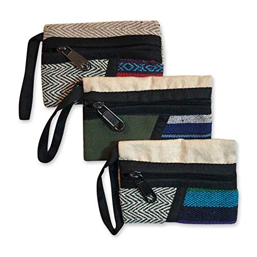Set of 3 Zippered Patchwork Coin Purses, Wallets, Pouches, Organizers Handmade in Nepal, Multi-use