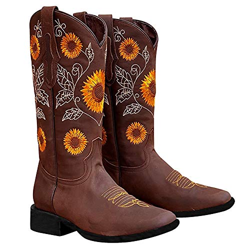 SWYIVY Western Cowgirl Boots for Women Round Toe