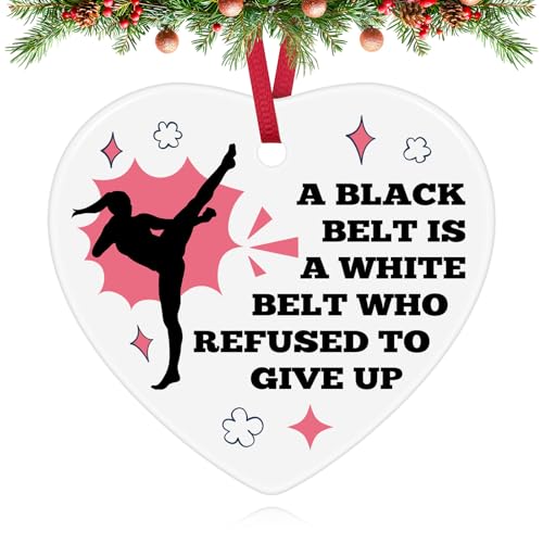 Martial Arts Ornaments for Christmas Tree Karate Gifts for Karate Lover Taekwondo Gift for Women Martial Arts Gift Taekwondo Ceramic Heart Keepsake Christmas Birthday Gifts for Coach Women