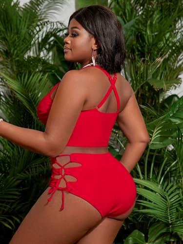 Image of SOLY HUX Women's Plus Size Bikini Set Sexy Swimsuit Lace Up Tummy Control 2 Piece Bathing Suit