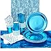 VAINECHAY Blue Party Stoviglie Bicchieri Carta USA e Getta Piatti di Carta Cannucce Tovaglia Decorazioni Compleanno Forniture per Feste Tenda Stoviglie da tavola Set Matrimonio Baby Shower,30 Ospiti