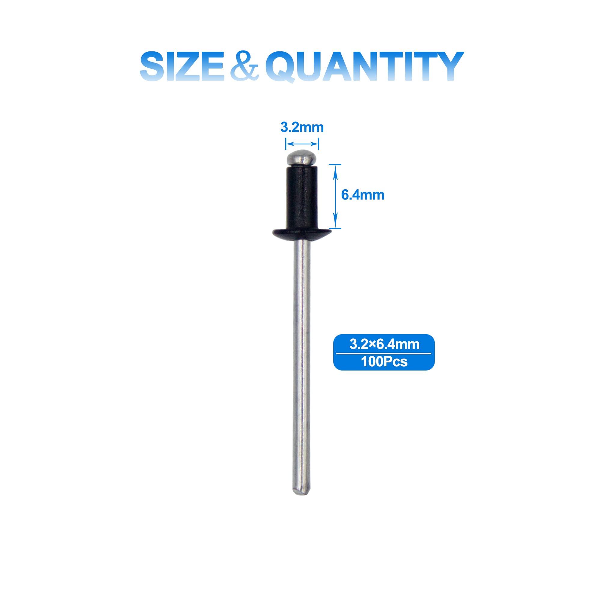 Rivetti Ciechi Alluminio 25 Rivetti POP In Alluminio - Diametro 3/16", Lunghezza 1/2", Testa Grande, Per Fissaggi Rapid Rivetti Filettati - Foto 9