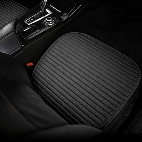 2 Pack Linen Front Car Seat Covers, Universal Breathable Seat Protectors with Storage Pocket Anti-Slip Bottom Automotive Seat Cushion Fit for 98% Cars SUV Trucks (Black, Front Seat)