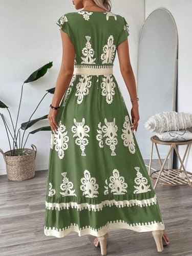 Image of PerZeal Women's 2026 Summer Short Sleeves Dresses Boho Floral Print Tiered Casual Flowy Long Maxi Dress