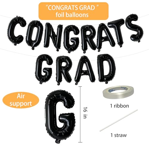 Image of Congrats Grad Balloon Banner, Graduation Party Decorations 2024, Black