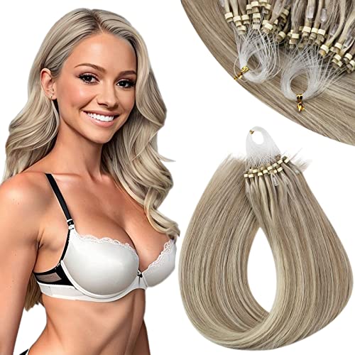 Sunny Blonde Highlight Micro Ring Human Hair Extensions 18 Inches 1g/Strand 100% Real Hair Micro Loop Extensions 50gram