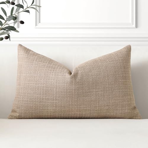 OTOSTAR Linen Throw Pillow Cover Set of 1 Decorative Lumbar Pillowcases Cushion Covers 16x24 Inch for Home Decor Sofa Bedroom Car 40 x 60CM Light Coffee