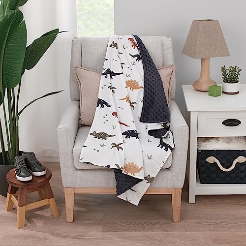 Image of NoJo Little Love Dino White, Navy, and Tan Palm Trees Super Soft Baby Blanket