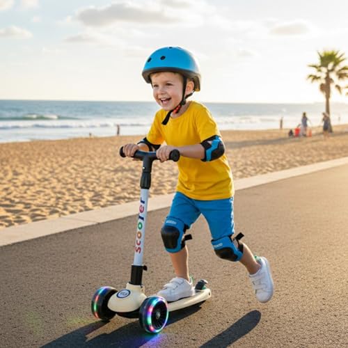 Image of NHR Smart Kick Scooter for Kids, 4 Adjustable Height Scooter, Foldable & Attractive PU Wheels with Rare Brakes for Kids Age Upto 2+ Years (NHR Scooter-009-2.0 Black)