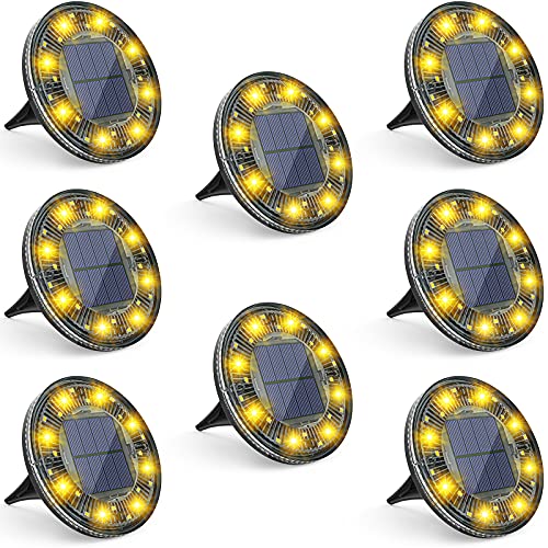 LOFTEK Solar Ground Lights, 24 LED Solar Garden Lights with Rotation and Static Modes, IP68 Waterproof Outdoor Step Lights, Solar Pathway Lights for Yard Pathway Walkway Patio Lawn, Warm White, 8 Pack