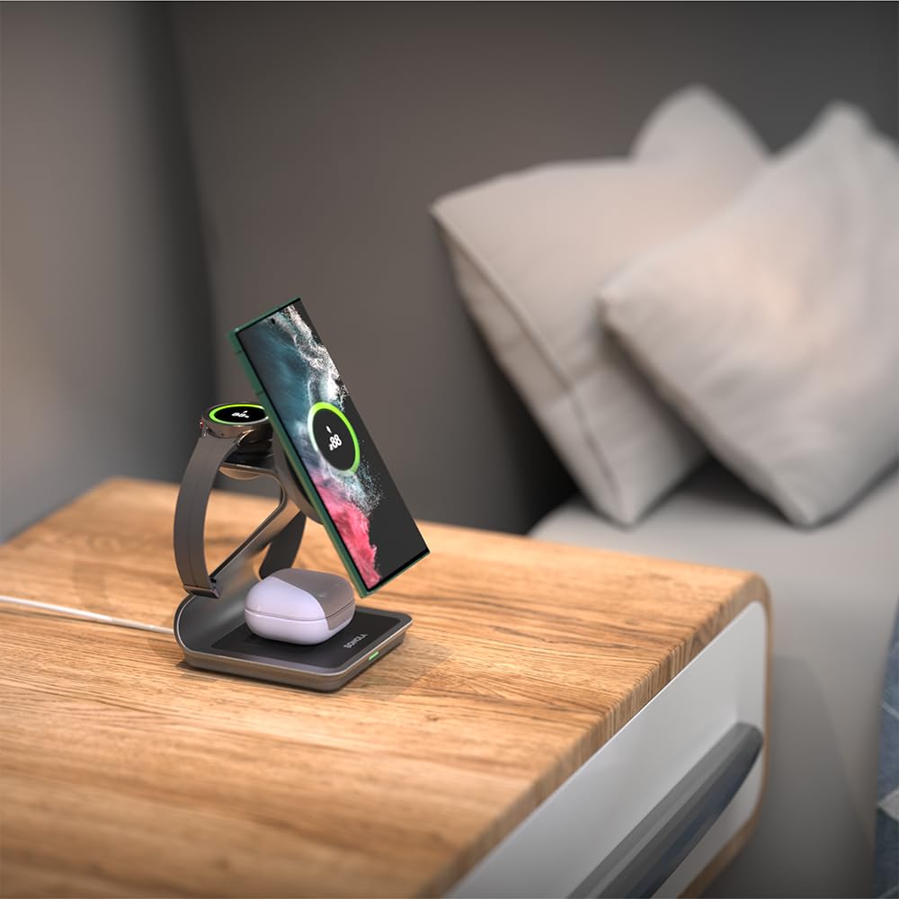 Cargador inalámbrico para Samsung: estación de carga inalámbrica magnética 3 en 1 para Samsung S25 S24 Ultra S23 S22 S21, soporte de carga de aleación de aluminio para Galaxy Watch Ultra/7/6/5