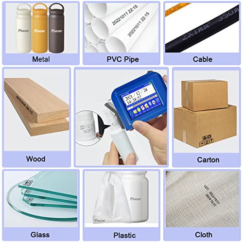 Phezer Mini impressora a jato de tinta atualizada para superfície plana e curva PC11 Plus, 25 idioma