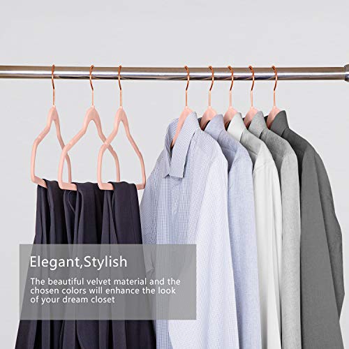 Premium Velvet Hangers HeavyDuty - Non Slip Sturdy Suit Hangers- Rose Gold Swivel Hooks - Felt Hangers-Space Saving Clothes Hangers 50 Pack for Skirts Coats (Blush Pink/Rose)