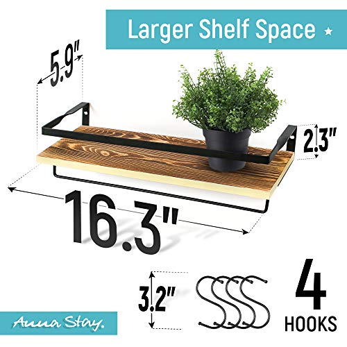 Anna Stay Floating Wall Shelves, Set of 2, Decorative Wall-Mounted Shelving for Living Room Decor, Bathroom Towels, or Bedroom Decorations, Premium Cotton Towel and Hardware