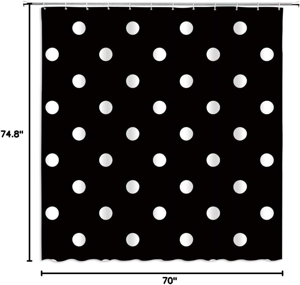 AMFD Polka Dot Shower Curtain Vintage Black and White Doodle Polka Dots Fashion Bathroom Curtains Decor Polyester Fabric Set Include Hooks,(70" Wx74.8 H)