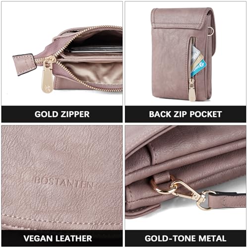 Image of BOSTANTEN Vegan Leather Small Crossbody Bags for Women Designer Cell Phone Bag Wallet Purses Adjustable Strap, A-06-purple Lavender, Small, Small Crossbody Bags for Women