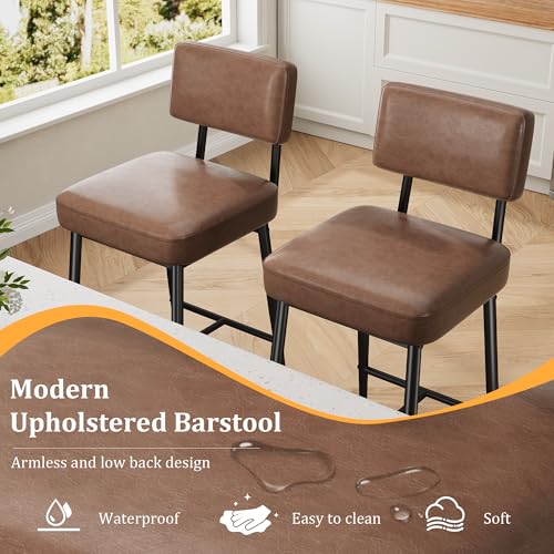 Image of GarveeHome Bar Stools Set of 4, 26 inch Brown Faux Leather Counter Height Bar Stools with Backs, Modern Upholstered Barstool Chairs with Metal Legs for Kitchen Island, Home Bar, Dining Room