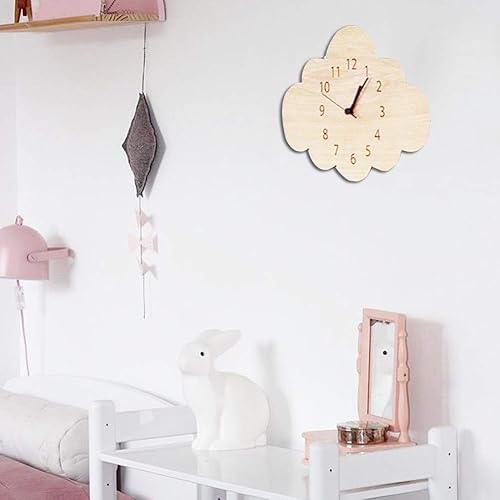 Miniatura 4 de Reloj de pared, 11.81 x 7.87 pulgadas, estilo nórdico, encantador reloj de pared de madera con forma de nube para habitación de niños, dormitorio,