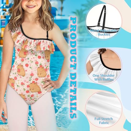Image of Girls Swimsuit One Piece Ruffle Swimsuit Non-Slip Straps UPF 50+ for Girls Size 3-14 Years