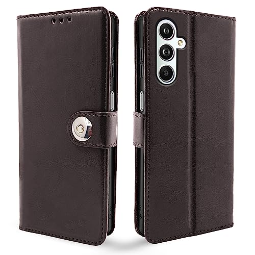 Image of Pikkme Samsung Galaxy F54 / M54 5G Flip Cover Leather Finish | Inside TPU with Card Pockets | Wallet Stand and Shock Proof | Complete Protection Button Flip Case (Coffee)
